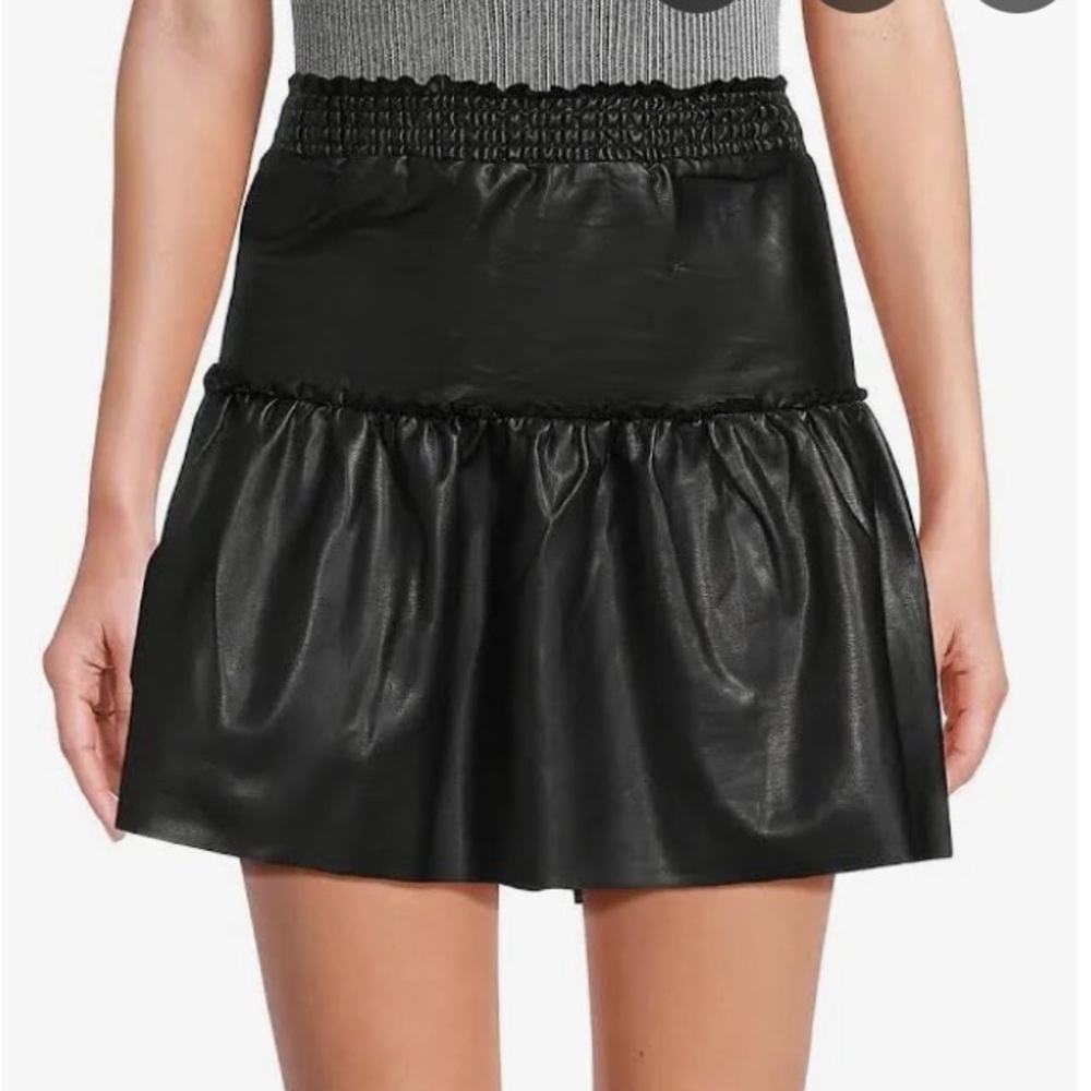 NWT Laundry By Shelli Segal Black Faux Leather Gathered Mini Skirt